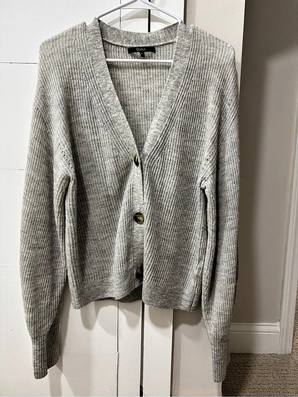 Quince Baby Alpaca-Wool Cropped Cardigan Gray Large